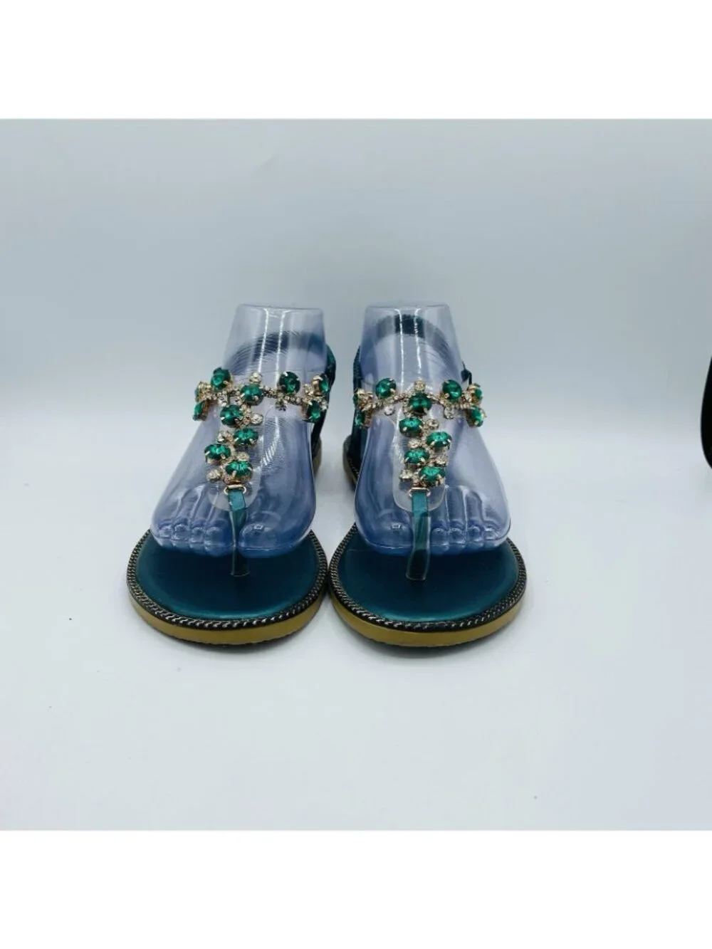 Fashion Shoes Womens Size 8.5 Green Thong Sandals Flats Jeweled Rhinestone Comfy